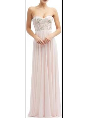 New Dessy Collection Floral Embroidered Strapless Corset Gown In Blush Sz 6 $279